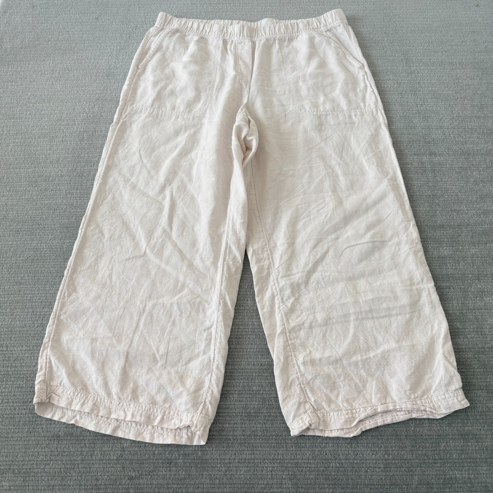 Pure J Jill Linen Pants Ankle Cream Women M 34" x 24" Pull On Wide Leg Coastal